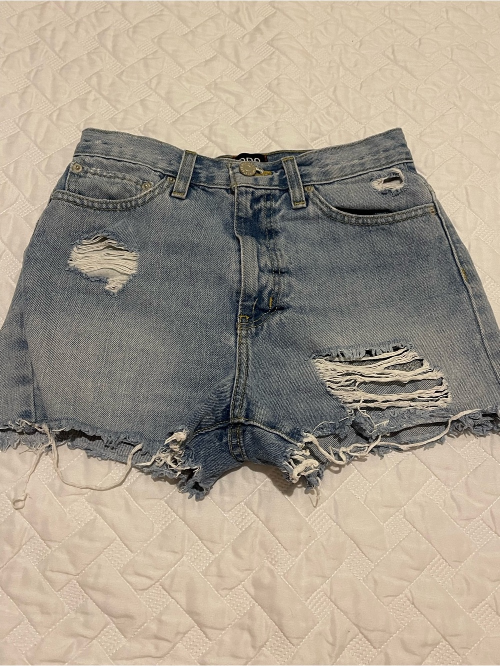 BDG Distressed Light Blue High-Rise Denim Shorts